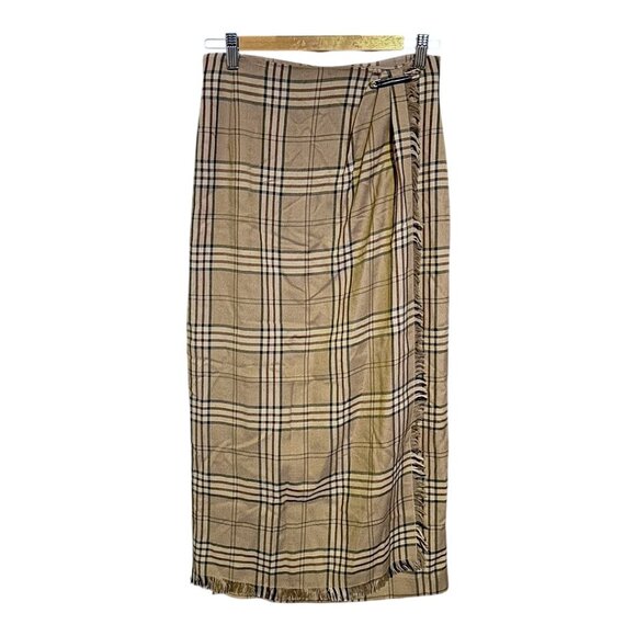 Liz Claiborne Vintage Wool Blend Frayed Hem Plaid Pencil Skirt Fully Lined - Picture 1 of 4